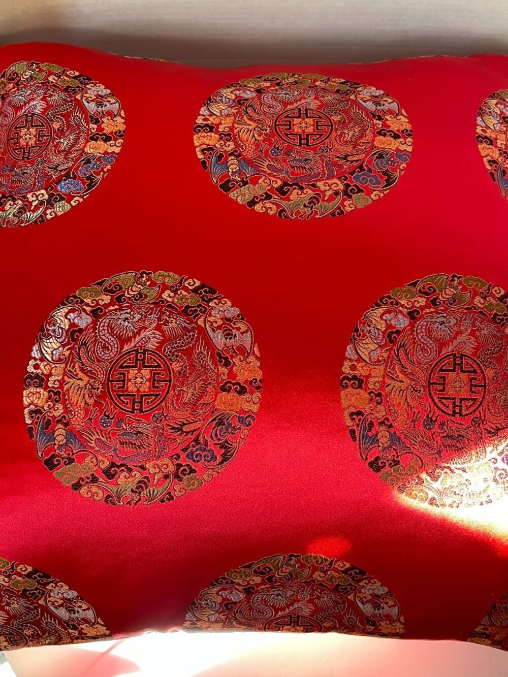 JLA Home 2 Red Faux Silk Embroidered Asian Throw Pillows w/Tassels  19"x19" NEW